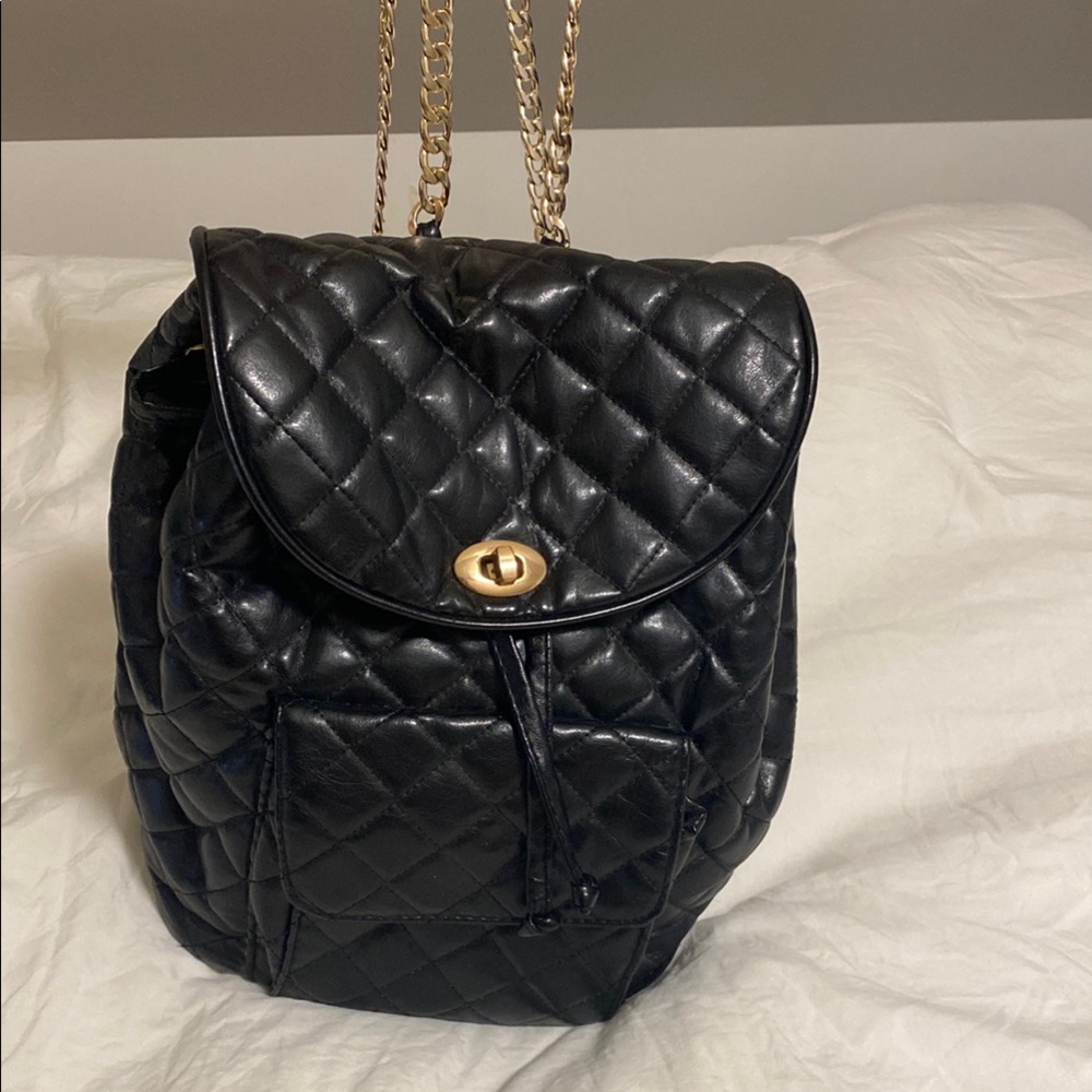 ariana grande black quilted small backpack